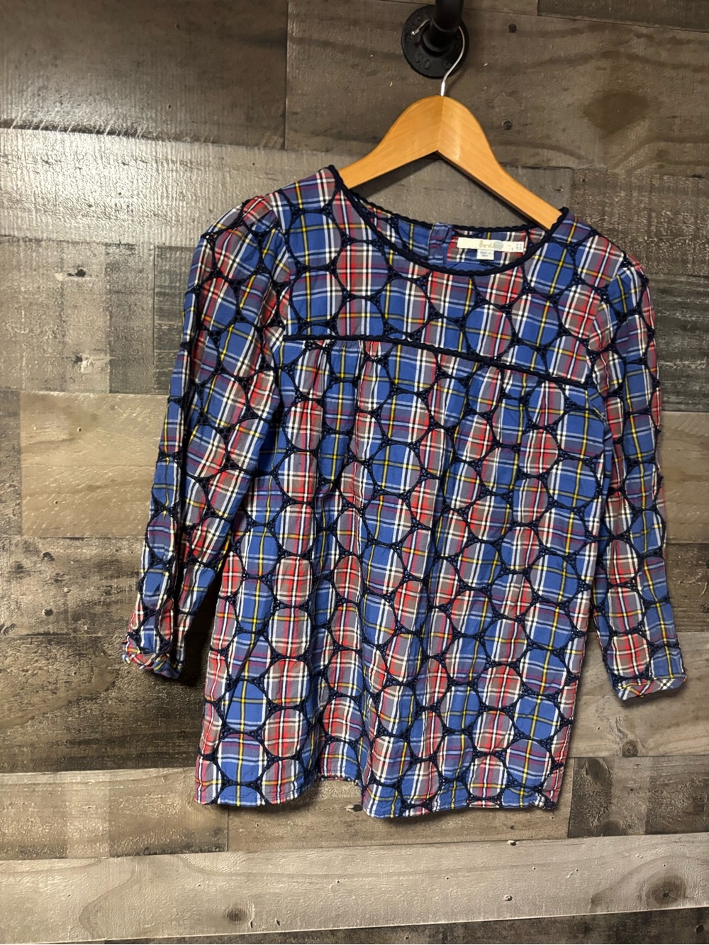 Boden Red & Blue Plaid 3/4 Sleeve Blouse 4
